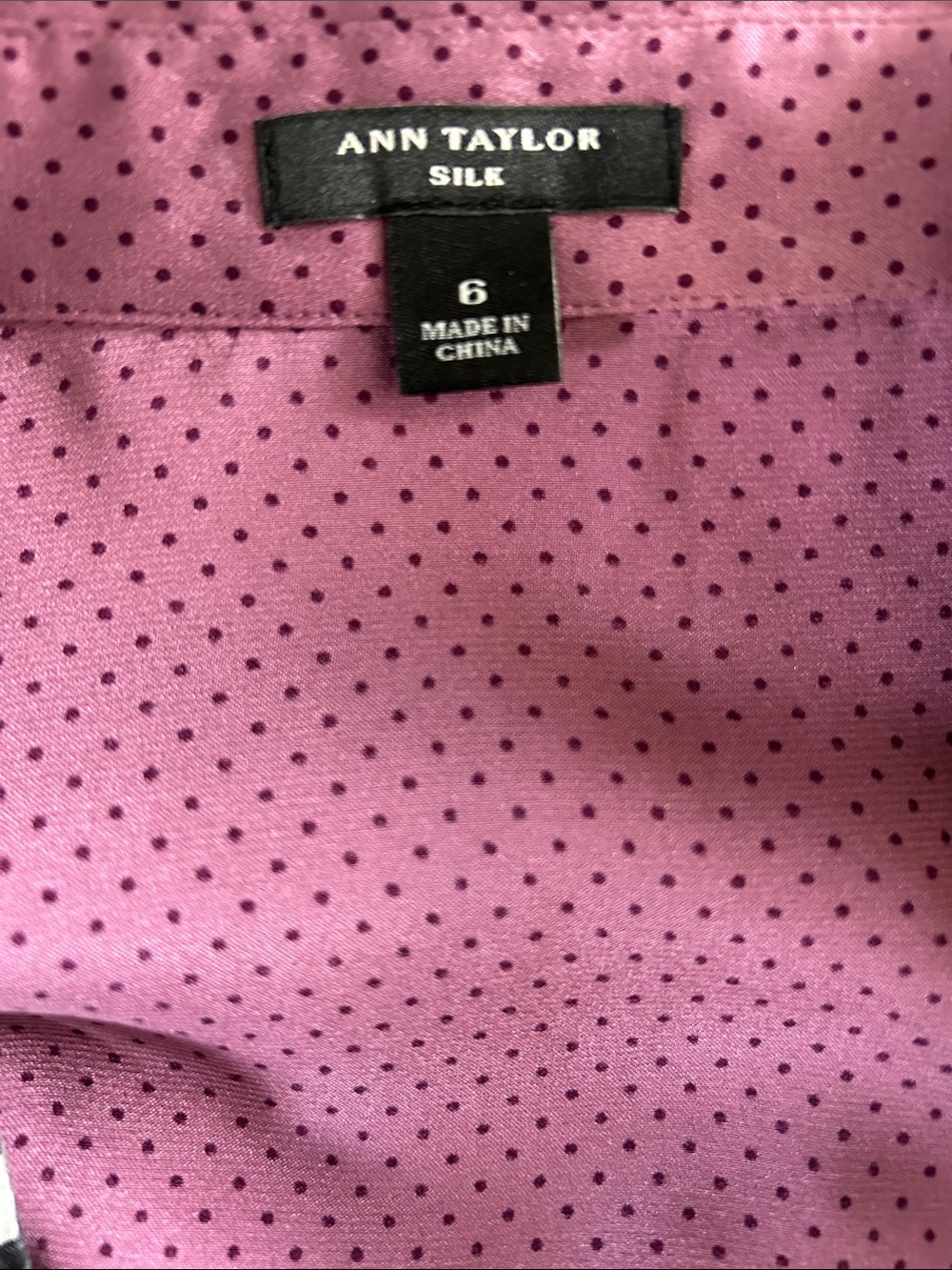 Ann Taylor Mauve-Pink Silk Stretch Dot Button-Front Blouse - Picture 3 of 6